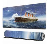 FEHWI Grand Tapis de Souris de Jeu avec Bords surpiqués et Dos antidérapant,sous-Main pour Clavier et Souris,Peinture à l'huile Originale du Titanic et d'un Iceberg dans l'océan la Nuit sur,90×40 cm