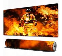 FEHWI Grand Tapis de Souris de Jeu avec Bords surpiqués et Dos antidérapant,sous-Main pour Clavier et Souris,dans l'incendie, Un Pompier Recherche d'éventuels survivants,90×40 cm