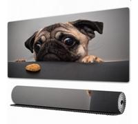 FEHWI Grand Tapis de Souris de Jeu avec Bords surpiqués et Dos antidérapant,sous-Main pour Clavier et Souris,Un Carlin Mignon et Triste Regarde Un Biscuit,80×30 cm