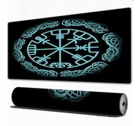 FEHWI Grand Tapis de Souris de Jeu avec Bords surpiqués et Dos antidérapant,sous-Main pour Clavier et Souris,Boussole de Navigation Magique des Anciens Vikings islandais avec Ornement Scandi,75x40 cm
