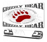 FEHWI Grand Tapis de Souris de Jeu avec Bords surpiqués et Dos antidérapant,sous-Main pour Clavier et Souris,Emblème d'empreinte d'ours Grizzly Grunge, Faune dangereuse, Montagnes rocheuses,75x40 cm