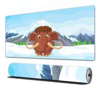 FEHWI Grand Tapis de Souris de Jeu avec Bords surpiqués et Dos antidérapant,sous-Main pour Clavier et Souris,Dessin animé, bébé mammouth dans la Glace, Montagne enneigée, Hiver, Animal joyeu,80×30 cm