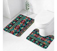 FEHWI Lot de 2 Tapis de Salle de Bain pour la Salle de Bain - Antidérapants et lavables - pour Douche, Baignoire,Dessins Ethniques Vintage de Style Oriental, Figures d'art Tribal Indien, Art orienta