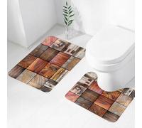 FEHWI Lot de 2 Tapis de Salle de Bain pour la Salle de Bain - Antidérapants et lavables - pour Douche, Baignoire,Chroniques en Bois, Une Compilation de Divers Motifs de Texture complexes de Vieilles