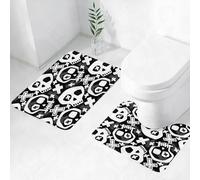 FEHWI Lot de 2 Tapis de Salle de Bain pour la Salle de Bain - Antidérapants et lavables - pour Douche, Baignoire,Motif Punk sans Couture avec têtes de Mort Funky peintes audacieuses et Grunge. Impri