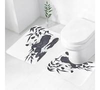 FEHWI Lot de 2 Tapis de Salle de Bain pour la Salle de Bain - Antidérapants et lavables - pour Douche, Baignoire,Panda géant Assis au Zoo. Peinture Traditionnelle Chinoise. Image Monochrome. Cadet.