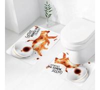 FEHWI Lot de 2 Tapis de Salle de Bain pour la Salle de Bain - Antidérapants et lavables - pour Douche, Baignoire,Affiche dessinée avec Une Empreinte d'ours et Une Tasse inversée avec Le Lettrage « L
