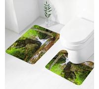 FEHWI Lot de 2 Tapis de Salle de Bain pour la Salle de Bain - Antidérapants et lavables - pour Douche, Baignoire,Cascade, Cascade au Printemps, comme en Hiver en Bulgarie avec des Arbres et des arbu