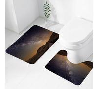 FEHWI Lot de 2 Tapis de Salle de Bain pour la Salle de Bain - Antidérapants et lavables - pour Douche, Baignoire,Nuit, Voie Lactée sur Le désert des Bardenas Espagne Vue éthérée Collines Arides L