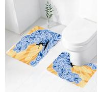 FEHWI Lot de 2 Tapis de Salle de Bain pour la Salle de Bain - Antidérapants et lavables - pour Douche, Baignoire,Vague, Surfeur Glissant sur Une Grande Vague stylisée. Design bouclé, tourbillons d'e