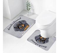 FEHWI Lot de 2 Tapis de Salle de Bain pour la Salle de Bain - Antidérapants et lavables - pour Douche, Baignoire,Affiche avec Portrait d'un Chien Teckel. Illustration vectorielle.