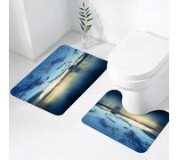 FEHWI Lot de 2 Tapis de Salle de Bain pour la Salle de Bain - Antidérapants et lavables - pour Douche, Baignoire,Photographie de Soleil Marin, Nuages au Coucher du Soleil - Ciel rempli, Images Roman