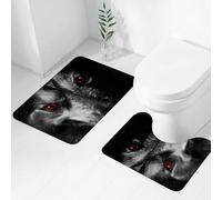 FEHWI Lot de 2 Tapis de Salle de Bain pour la Salle de Bain - Antidérapants et lavables - pour Douche, Baignoire,Le Regard Sinistre d'un Chien aux Yeux Rouges flamboyants enveloppé dans l'obscurité,