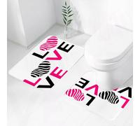 FEHWI Lot de 2 Tapis de Salle de Bain pour la Salle de Bain - Antidérapants et lavables - pour Douche, Baignoire,Zèbre Rose, Je t'aime Calligraphie Rayures zébrées Coeurs Illustration de la Saint-Va
