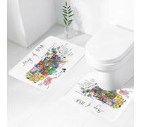 FEHWI Lot de 2 Tapis de Salle de Bain pour la Salle de Bain - Antidérapants et lavables - pour Douche, Baignoire,Carte des États-Unis, Carte américaine avec des éléments culturels symboliques d'icôn