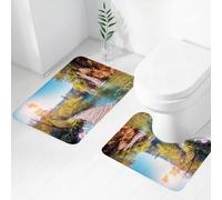 FEHWI Lot de 2 Tapis de Salle de Bain pour la Salle de Bain - Antidérapants et lavables - pour Douche, Baignoire,Nature, lac idyllique avec la Cascade Qui descend des collines dans Le