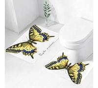 FEHWI Lot de 2 Tapis de Salle de Bain pour la Salle de Bain - Antidérapants et lavables - pour Douche, Baignoire,Papillon machaon, Grand Papillon Jaune Machaon Illustration Papilio Fauna, Jaune Neg
