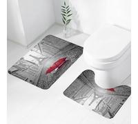 FEHWI Lot de 2 Tapis de Salle de Bain pour la Salle de Bain - Antidérapants et lavables - pour Douche, Baignoire,Paris Rain Road, Une Rue pavée avec des parapluies Rouges, la Tour Eiffel est à dista