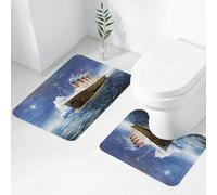 FEHWI Lot de 2 Tapis de Salle de Bain pour la Salle de Bain - Antidérapants et lavables - pour Douche, Baignoire,Peinture à l'huile Originale du Titanic et d'un Iceberg dans l'océan la Nuit sur Toil