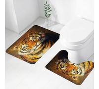 FEHWI Lot de 2 Tapis de Salle de Bain pour la Salle de Bain - Antidérapants et lavables - pour Douche, Baignoire,Portrait de Tigre, Peinture de Tigre majestueuse, Ombres Riches, l'art Rend Hommage a