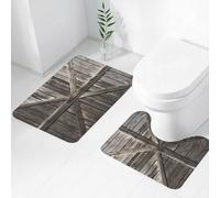 FEHWI Lot de 2 Tapis de Salle de Bain pour la Salle de Bain - Antidérapants et lavables - pour Douche, Baignoire,Vieille Porte Rustique en Bois ornée d'un Grand Motif en Croix. Vie Rurale Rustique.