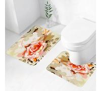FEHWI Lot de 2 Tapis de Salle de Bain pour la Salle de Bain - Antidérapants et lavables - pour Douche, Baignoire,Rose, sition Artistique Abstraite avec de Grandes Roses Grunge et des Motifs Floraux