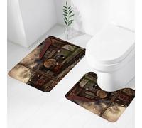 FEHWI Lot de 2 Tapis de Salle de Bain pour la Salle de Bain - Antidérapants et lavables - pour Douche, Baignoire,Gare à Vapeur, locomotives à Vapeur à l'ancienne Qui Ont résisté aux bâtiments de la