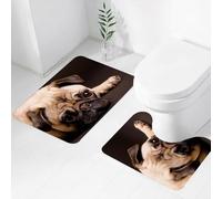 FEHWI Lot de 2 Tapis de Salle de Bain pour la Salle de Bain - Antidérapants et lavables - pour Douche, Baignoire,Carlin, Jolie Photo d'un Carlin avec Ses Petites Pattes, Image de Chien de Race Pure,