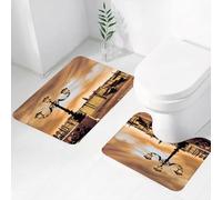 FEHWI Lot de 2 Tapis de Salle de Bain pour la Salle de Bain - Antidérapants et lavables - pour Douche, Baignoire,Venise, gondoles de la Lagune de Venise amarrées par la Place Saint-Marc sur Les Gran