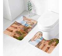 FEHWI Lot de 2 Tapis de Salle de Bain pour la Salle de Bain - Antidérapants et lavables - pour Douche, Baignoire,Ensemble Wanderlust, Vieille Ville médiévale en Toscane, Haut Lieu Historique méditer