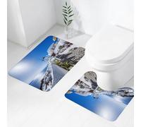 FEHWI Lot de 2 Tapis de Salle de Bain pour la Salle de Bain - Antidérapants et lavables - pour Douche, Baignoire,Santorin, Ses bâtiments Blanchis à la Chaux, Ses moulins à Vent et la mer Égée sous l