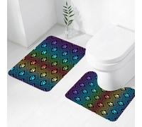 FEHWI Lot de 2 Tapis de Salle de Bain pour la Salle de Bain - Antidérapants et lavables - pour Douche, Baignoire,Empreinte de Patte en Losange répété sur Fond Noir. Style Chien.
