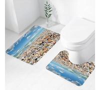 FEHWI Lot de 2 Tapis de Salle de Bain pour la Salle de Bain - Antidérapants et lavables - pour Douche, Baignoire,Les Vagues de la mer Ont lavé Une Plage de Coquillages. Paysage sur Une Plage Sauvage