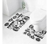 FEHWI Lot de 2 Tapis de Salle de Bain pour la Salle de Bain - Antidérapants et lavables - pour Douche, Baignoire,Figures primitives et préhistoriques, Conception de grottes avec des Symboles d'objet