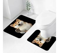 FEHWI Lot de 2 Tapis de Salle de Bain pour la Salle de Bain - Antidérapants et lavables - pour Douche, Baignoire,Portrait d'un Adorable Shiba Inu. Il a l'air Amical et Donne la Patte.