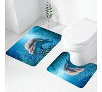 FEHWI Lot de 2 Tapis de Salle de Bain pour la Salle de Bain - Antidérapants et lavables - pour Douche, Baignoire, Décor d'animaux Marins, Un Grand Dauphin dans Le Poisson du