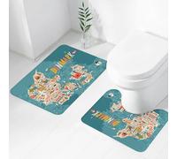 FEHWI Lot de 2 Tapis de Salle de Bain pour la Salle de Bain - Antidérapants et lavables - pour Douche, Baignoire,Carte vectorielle stylisée du Danemark. Illustration de Voyage avec Monuments, habita
