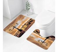 FEHWI Lot de 2 Tapis de Salle de Bain pour la Salle de Bain - Antidérapants et lavables - pour Douche, Baignoire,Lagune de Venise. Gondoles amarrées Place Saint-Marc sur Les Grands Canals la Nuit. V