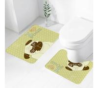 FEHWI Lot de 2 Tapis de Salle de Bain pour la Salle de Bain - Antidérapants et lavables - pour Douche, Baignoire,Carlin, Mignon Petit Chien avec la tête inclinée avec Une Belle Expression J'adore Le
