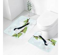 FEHWI Lot de 2 Tapis de Salle de Bain pour la Salle de Bain - Antidérapants et lavables - pour Douche, Baignoire,Hirondelle perchée sur Une Branche avec des Feuilles Vertes entourée d'un Fond Bleu c