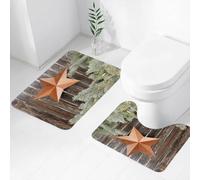 FEHWI Lot de 2 Tapis de Salle de Bain pour la Salle de Bain - Antidérapants et lavables - pour Douche, Baignoire,Décor de Campagne primitif, Grande étoile Orange sur clôtures en Bois Brut Branches d