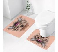 FEHWI Lot de 2 Tapis de Salle de Bain pour la Salle de Bain - Antidérapants et lavables - pour Douche, Baignoire,Yorkie, Image réaliste dessinée par Yorkshire Terrier avec Un Joli Ruban