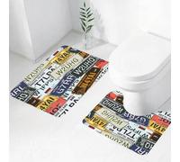 FEHWI Lot de 2 Tapis de Salle de Bain pour la Salle de Bain - Antidérapants et lavables - pour Douche, Baignoire,Collage de plaques d'immatriculation rétro avec Noms et numéros patinés des États amé