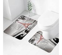 FEHWI Lot de 2 Tapis de Salle de Bain pour la Salle de Bain - Antidérapants et lavables - pour Douche, Baignoire,Décor de la Ville de Paris, Pont de la Tour Eiffel, Paysage de Nuages de la Capitale,