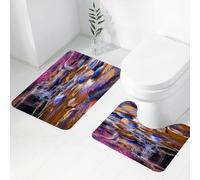 FEHWI Lot de 2 Tapis de Salle de Bain pour la Salle de Bain - Antidérapants et lavables - pour Douche, Baignoire,Cascade, rivière féerique, Peinture Parmi des rochers colorés, Univers Artistique MYS
