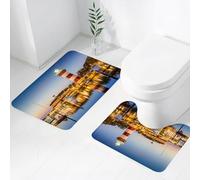 FEHWI Lot de 2 Tapis de Salle de Bain pour la Salle de Bain - Antidérapants et lavables - pour Douche, Baignoire,États-Unis, Phare de Hilton Head en Caroline du Sud, Reflets de l'eau au crépuscule,