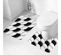 FEHWI Lot de 2 Tapis de Salle de Bain pour la Salle de Bain - Antidérapants et lavables - pour Douche, Baignoire,Motif continu de Cercles Noirs et Blancs avec Ombres portées. Version matricielle.