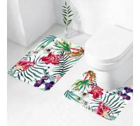 FEHWI Lot de 2 Tapis de Salle de Bain pour la Salle de Bain - Antidérapants et lavables - pour Douche, Baignoire,Aquarelle Fleur, Fleurs d'orchidées Sauvages Tropicales avec Feuilles de Palmier impr