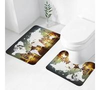 FEHWI Lot de 2 Tapis de Salle de Bain pour la Salle de Bain - Antidérapants et lavables - pour Douche, Baignoire,Monde, Monde Cartographie Mondiale Mondialisation Terre Concept International New Yor
