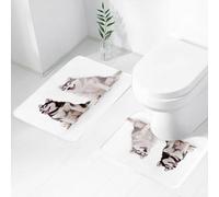 FEHWI Lot de 2 Tapis de Salle de Bain pour la Salle de Bain - Antidérapants et lavables - pour Douche, Baignoire,Deux Chiens Husky Assis à côté, Leurs Yeux expressifs et Leurs bouches Ouvertes Plein